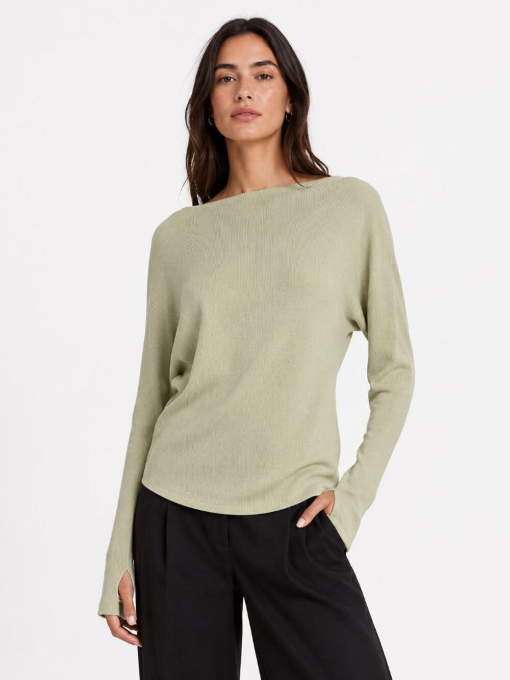 WE THE FREE PASTEL GREEN WAFFLE KNIT LONG TEE TOP - S